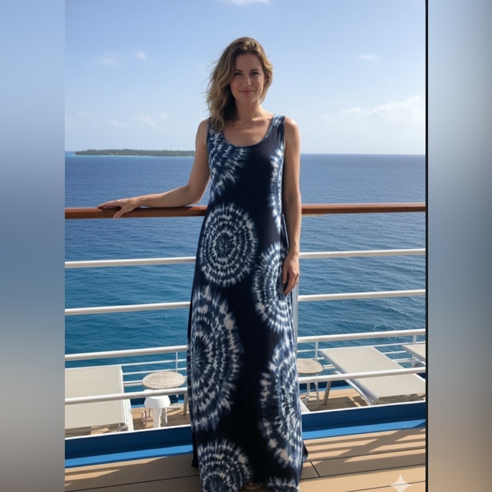 🎁 FREE W/ BUNDLE*  Jones New York Navy and White Tie-Dye Maxi Dress
